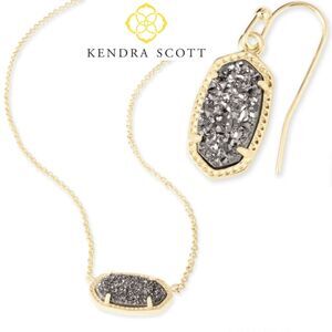 Bundle of NWOT Kendra Scott Lee Gold Platinum Drusy Drop Earrings & Necklace!